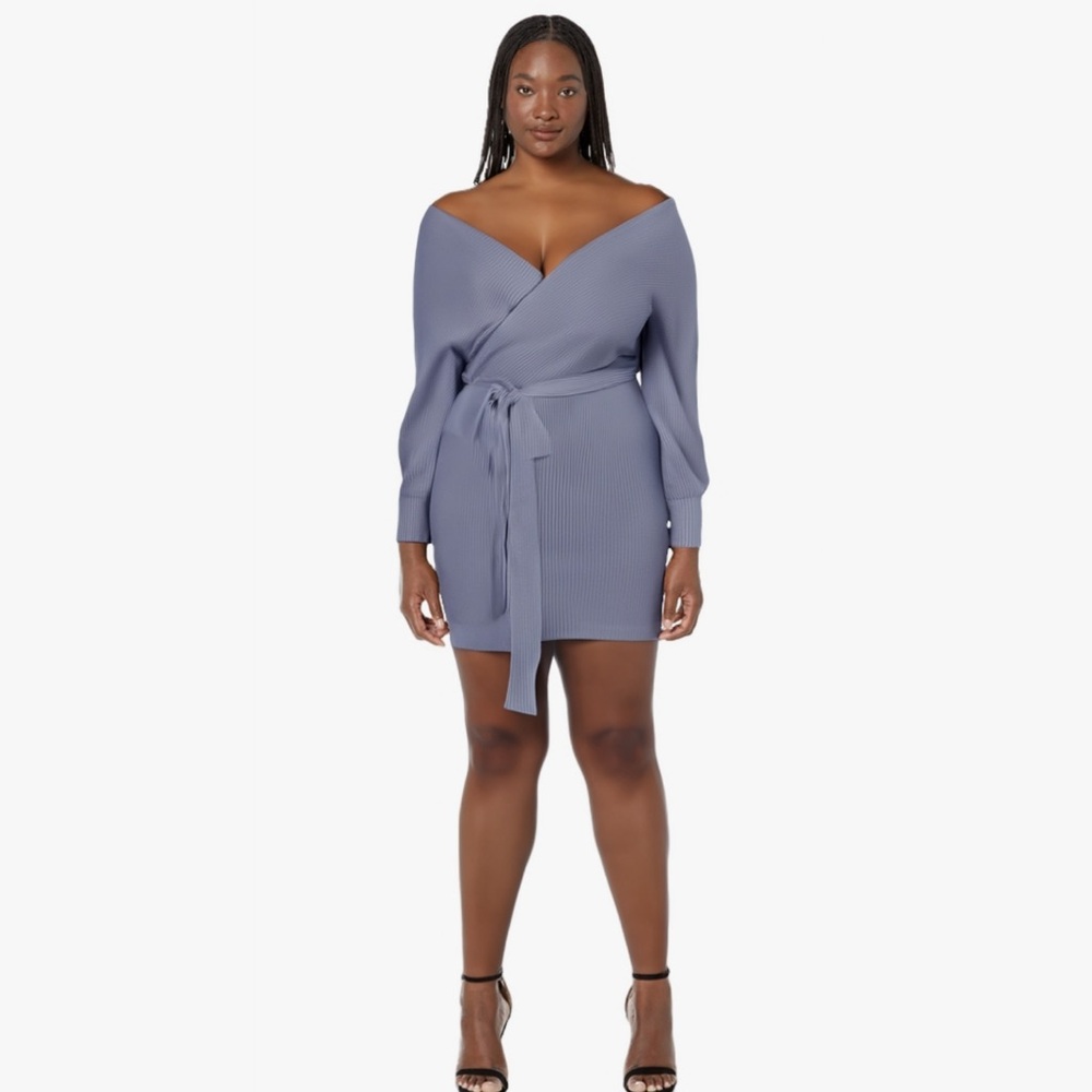 Cornflower blue batwing wrap sweater dress